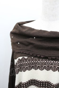 画像2: axes femme / 薔薇レースボーダーオフショルニットワンピース  ブラウンＸアイボリー I-26-02-08-062-AX-OP-SA-ZI