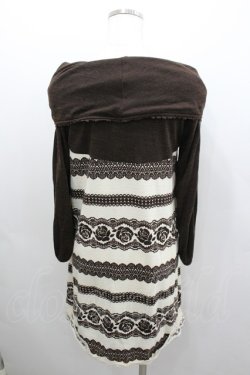 画像3: axes femme / 薔薇レースボーダーオフショルニットワンピース  ブラウンＸアイボリー I-26-02-08-062-AX-OP-SA-ZI