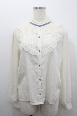 画像1: axes femme / フロントレースハイネックブラウス  生成りＸ青 I-26-02-08-007-AX-BL-SA-ZI