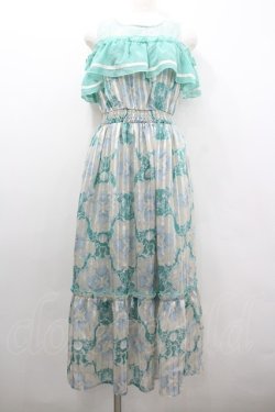 画像1: axes femme POETIQUE / アクアマリン肩あきワンピース M ミントＸアイボリー I-26-02-08-066-AX-OP-SA-ZI