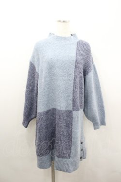 画像1: axes femme / バイカラーニットチュニック  ブルー I-26-02-08-083-AX-TO-HR-ZI