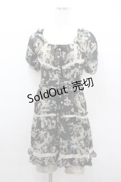 画像1: axes femme / バードケージ柄シフォンシャーリングワンピース  黒 I-26-02-08-089-AX-OP-SA-ZI