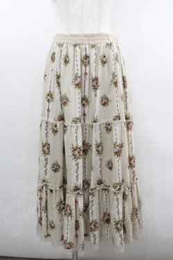 画像1: axes femme / ストライプ花柄ロングスカート  生成り I-26-02-08-095-AX-SK-SA-ZI