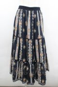 axes femme / ストライプ花柄ロングスカート  黒 I-26-02-08-109-AX-SK-SA-ZI