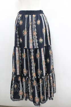 画像3: axes femme / ストライプ花柄ロングスカート  黒 I-26-02-08-109-AX-SK-SA-ZI