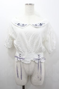 画像1: axes femme POETIQUE / マリン刺繍オフショルブラウス  白ＸパープルＸ黒 I-26-02-08-002-AX-BL-SA-ZI