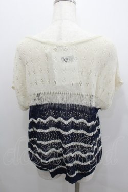 画像2: axes femme / かぎ編みニットトップス  オフｘネイビー I-26-02-08-015-AX-TO-HR-ZI