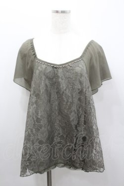 画像1: axes femme / バックリボンレーストップス  カーキ I-26-02-08-028-AX-TO-SA-ZI