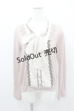 画像1: axes femme / ギンガムチェックリボンスカラップ刺繍カーデデザインカットソー  ピンクＸブラウン I-26-02-11-047-AX-TO-SA-ZI