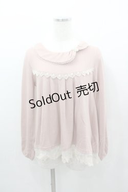 画像1: axes femme / パールリボン襟長袖トップス  ピンクＸ白 I-26-02-11-048-AX-TO-SA-ZI