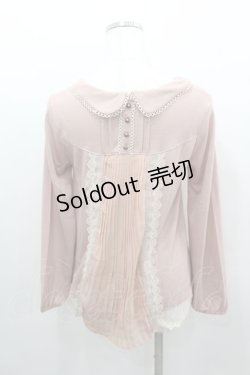 画像3: axes femme / パールリボン襟長袖トップス  ピンクＸ白 I-26-02-11-048-AX-TO-SA-ZI