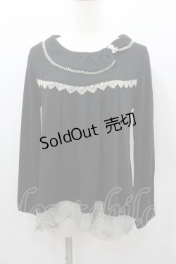 画像1: axes femme / パールリボン襟長袖トップス  黒Ｘアイボリー I-26-02-11-049-AX-TO-SA-ZI