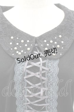 画像2: axes femme / 編み上げリボンパール襟カットソー  黒Ｘ青 I-26-02-11-052-AX-TO-SA-ZI