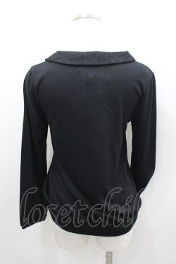 画像3: axes femme / 編み上げリボンパール襟カットソー  黒Ｘ青 I-26-02-11-052-AX-TO-SA-ZI