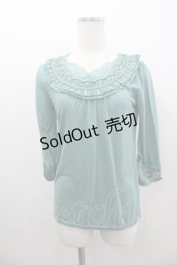 画像1: axes femme / ストライプ2段フリル半袖カットソー  グリーン I-26-02-11-062-AX-TO-SA-ZI