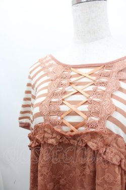 画像2: axes femme / ボーダーレース切り替え半袖カットソー  オレンジＸ白 I-26-02-11-063-AX-TO-SA-ZI