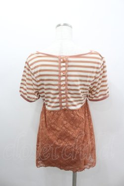 画像3: axes femme / ボーダーレース切り替え半袖カットソー  オレンジＸ白 I-26-02-11-063-AX-TO-SA-ZI