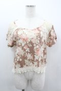 LIZ LISA / レース切り替えバラブーケプリントショートトップス  ブラウンＸピンクＸアイボリー I-26-02-11-067-LO-TO-SA-ZI