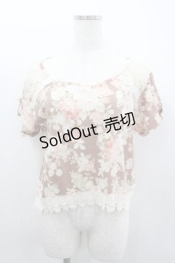 画像1: LIZ LISA / レース切り替えバラブーケプリントショートトップス  ブラウンＸピンクＸアイボリー I-26-02-11-067-LO-TO-SA-ZI