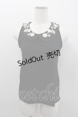 画像1: axes femme / お花モチーフ襟付タンク M 黒 I-26-02-11-084-AX-TO-SA-ZI