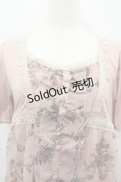 画像2: axes femme / ローズブーケプリントシフォン切り替え半袖カットソー  ピンク I-26-02-11-009-AX-TO-SA-ZI