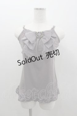 画像1: axes femme / サテンbigリボンキャミソール M チャコール I-26-02-11-087-AX-TO-SA-ZI