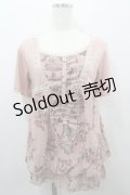 axes femme / ローズブーケプリントシフォン切り替え半袖カットソー  ピンク I-26-02-11-010-AX-TO-SA-ZI