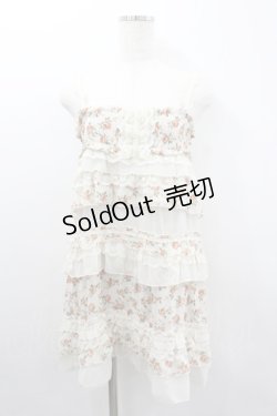 画像1: axes femme / ローズプリントフリルシフォンジャンパースカート  アイボリーＸ赤 I-26-02-11-096-AX-OP-SA-ZI