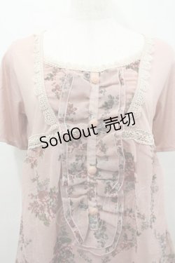 画像2: axes femme / ローズブーケプリントシフォン切り替え半袖カットソー  ピンク I-26-02-11-010-AX-TO-SA-ZI