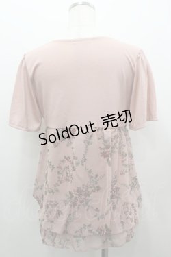 画像3: axes femme / ローズブーケプリントシフォン切り替え半袖カットソー  ピンク I-26-02-11-010-AX-TO-SA-ZI