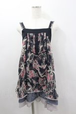 画像1: axes femme / ローズリボンプリントシフォンキャミワンピース  ネイビーＸピンクＸアイボリー I-26-02-11-100-AX-OP-SA-ZI (1)