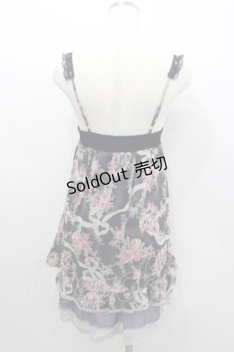 画像3: axes femme / ローズリボンプリントシフォンキャミワンピース  ネイビーＸピンクＸアイボリー I-26-02-11-100-AX-OP-SA-ZI (3)