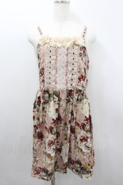 画像1: axes femme / 薔薇プリント&胸元フラワーモチーフジャンパースカート  ピンク I-26-02-11-102-AX-OP-SA-ZI