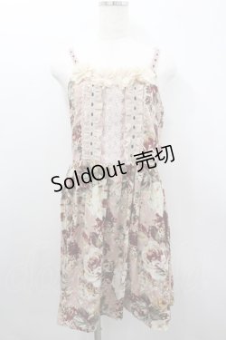 画像1: axes femme / 薔薇プリント&胸元フラワーモチーフジャンパースカート  ピンク I-26-02-11-102-AX-OP-SA-ZI