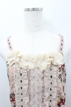 画像2: axes femme / 薔薇プリント&胸元フラワーモチーフジャンパースカート  ピンク I-26-02-11-102-AX-OP-SA-ZI