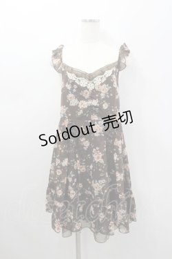 画像1: axes femme / ブーケ花柄タック編み上げOP  チャ I-26-02-11-105-AX-OP-SA-ZI