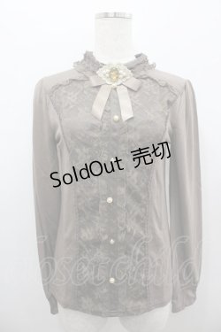 画像1: axes femme / ブローチ付スタンド襟PO M モカ I-26-02-11-012-AX-TO-SA-ZI