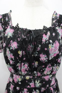 画像2: axes femme / 薔薇ブーケプリントシフォン半袖ワンピース  黒Xピンク I-26-02-11-118-AX-OP-SA-ZI
