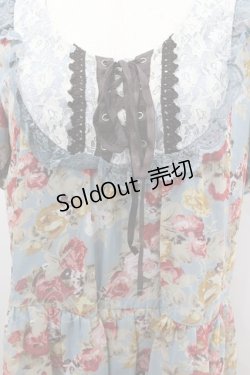 画像2: axes femme / 水彩画薔薇ブーケ半袖ワンピース  サックス I-26-02-11-121-AX-OP-SA-ZI