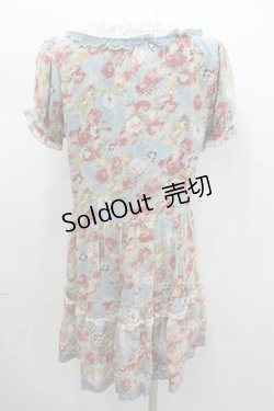 画像3: axes femme / 水彩画薔薇ブーケ半袖ワンピース  サックス I-26-02-11-121-AX-OP-SA-ZI