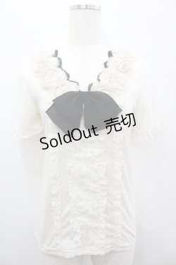 画像1: axes femme / ローズモチーフフリルトップス  アイボリーＸ黒 I-26-02-11-017-AX-TO-SA-ZI