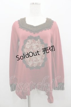 画像1: axes femme / リボンレース襟ボアカットソー  ボルドーＸブラウン I-26-02-11-023-AX-TO-SA-ZI