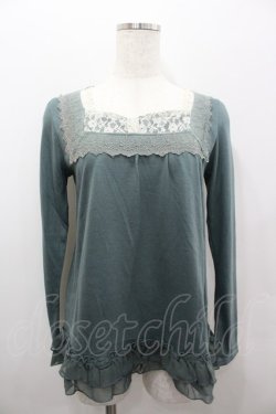 画像1: axes femme / スクエアレースリボンカットソー  グリーン I-26-02-11-029-AX-TO-SA-ZI