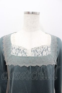 画像2: axes femme / スクエアレースリボンカットソー  グリーン I-26-02-11-029-AX-TO-SA-ZI