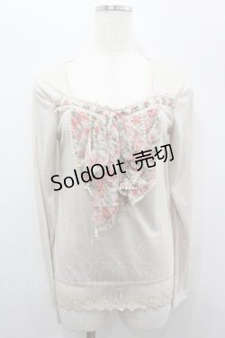 画像1: axes femme / 薔薇シフォンリボンカットソー  ネイビーＸピンク I-26-02-11-031-AX-TO-SA-ZI