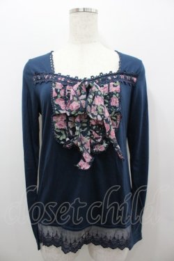 画像1: axes femme / 薔薇シフォンリボンカットソー  青Ｘピンク I-26-02-11-032-AX-TO-SA-ZI