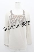 axes femme / チェックBIGリボンカットソー  アイボリーＸブラウン I-26-02-11-033-AX-TO-SA-ZI