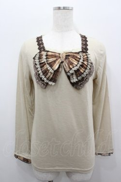 画像1: axes femme / チェックBIGリボンカットソー  アイボリーＸブラウン I-26-02-11-033-AX-TO-SA-ZI