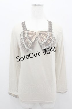 画像1: axes femme / チェックBIGリボンカットソー  アイボリーＸブラウン I-26-02-11-033-AX-TO-SA-ZI