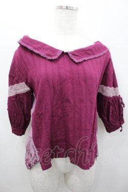 画像1: axes femme / 裾刺繍半袖トップス  パープル I-26-02-13-037-AX-TO-SA-ZI